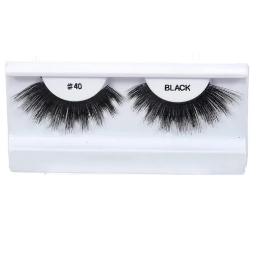 Miniatura 20 de 10 pares de pestañas postizas 100% cabello humano negro natural #99 negro (Black-99)