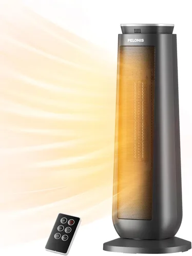 PELONIS PTH15A4BGB Torre de cerámica 1500W Calefactor de espacio interior con oscilación, control remoto, termostato programable y temporizador de