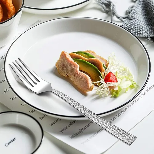 Miniatura 6 de LIANYU Juego de cubiertos martillados de 24 piezas con tenedores de ensalada adicionales, cubiertos cuadrados de acero inoxidable para 4, utensilios