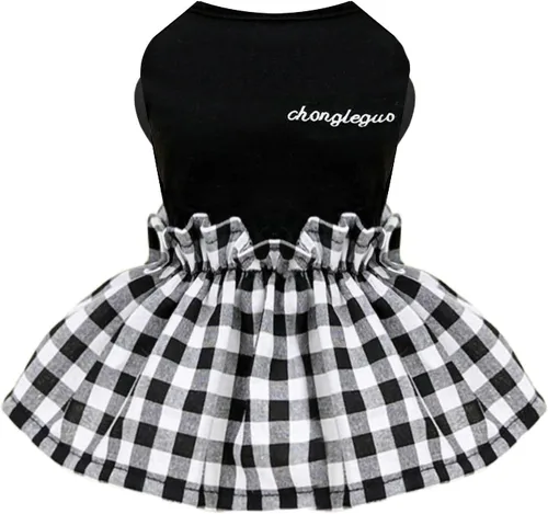 PETCARE Vestido clásico para perros pequeños, vestidos negros a cuadros para perros, suave y lindo vestido de verano para cachorros, camisa Shih Tzu