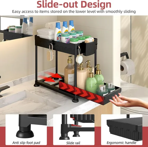 Miniatura 2 de Sevenblue Paquete de 4 organizadores para debajo del fregadero, organizadores de baño y almacenamiento, organizador de armario extraíble multiuso