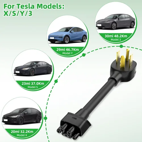 Miniatura 4 de Adaptador para Tesla NEMA 14-30, adaptador Nema 14-30 de 250 V 24 A para Tesla Gen 2, cable resistente de 0.689 in, carga rápida de 11.8 pulgadas