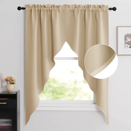 Miniatura 76 de NICETOWN Home Fashion - Cortinas de cocina con bolsillo para poste, cenefa festoneada a medida, cenefa festoneada sólida para ventana de Marrón