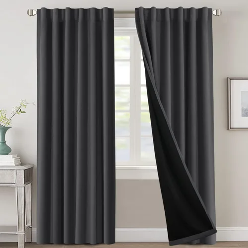 Miniatura 59 de H.VERSAILTEX Cortinas 100% opacas para dormitorio con forro negro, cortinas de oscurecimiento de habitación completa, con aislamiento térmico