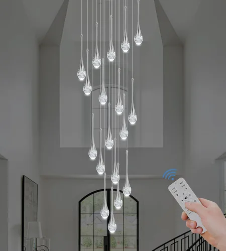 Miniatura 28 de Moderno candelabro de cristal de 7 luces, color negro, H60 pulgadas, techo alto, espiral, regulable, LED, burbuja, gota de lluvia, lámpara