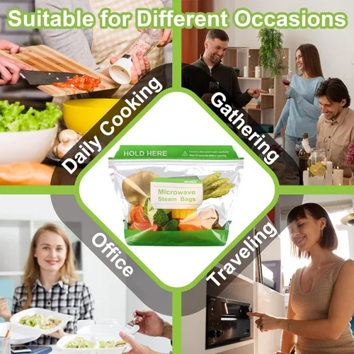 Miniatura 6 de 50 bolsas de vapor para microondas de 8.8 x 5.8 pulgadas para cocinar y cocinar al vapor, bolsas desechables de vapor de alimentos para verduras