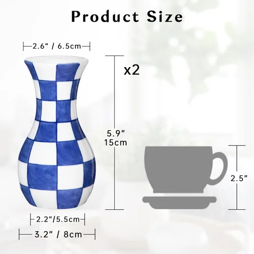 Miniatura 2 de Pequeño Jarrón Azul y Blanco, Pack de 2, Jarrón de Brotes de 6 Pulgadas de Cerámica, Jarrones Retro Chinoiserie para Decoración de Flores Frescas