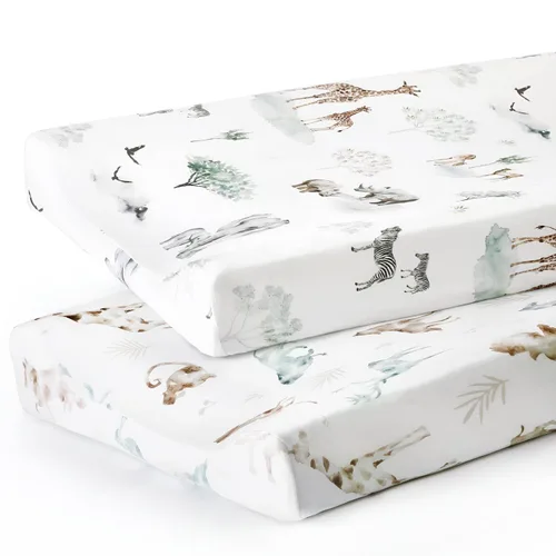 GRSSDER Juego de fundas para cambiador ultra suaves de punto de jersey elástico, 2 paquetes, fundas para mesa de cambio que se ajustan a Savannah