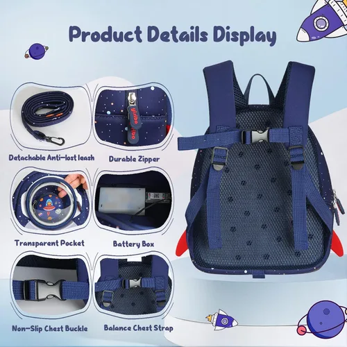 Miniatura 2 de yisibo Mochila para niños con correa de seguridad, mochila antipérdida para niños y niñas