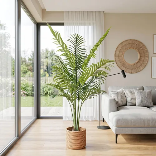 Miniatura 4 de Artificial Palm Tree, ANTING 5FT Tall Faux Palm Tree with Black Base Pot, Artificial Plants with Lifelike Leaves for Outdoor Indoor Home Living Room