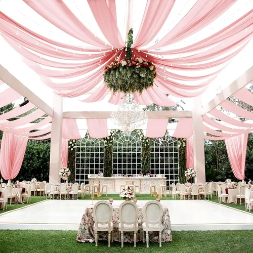 Miniatura 37 de 6 paneles de cortinas blancas para techo de boda, cortinas de techo de 5 x 10 pies, cortinas de tela transparente para arco de boda, cortinas