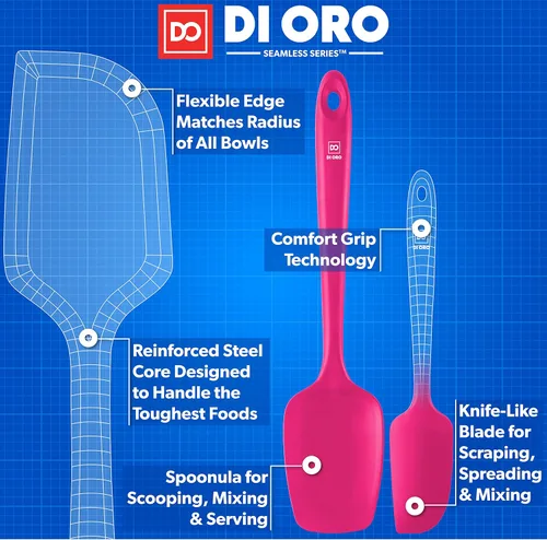 Miniatura 4 de DI ORO Juego de espátulas de silicona – Espátulas de cocina de goma para hornear, cocinar y mezclar – Resistente al calor a 600 °F y libre de BPA