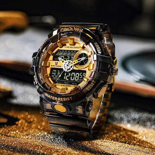 Miniatura 3 de PINDOWS Reloj para Hombre, Reloj Analógico Digital Resistente al Agua 50M, Reloj Electrónico para Deportes al Aire Libre, Fecha, Multifunción, LED