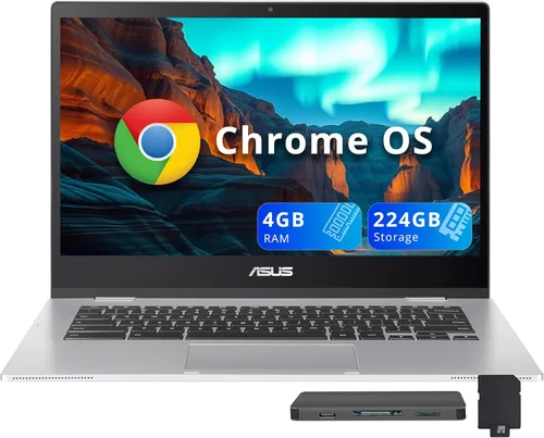 ASUS Laptop Chromebook CX1 FHD de 14 pulgadas, Intel Celeron N4500, 4 GB de RAM, 224 GB de almacenamiento (64 GB eMMC+160 GB de estación de