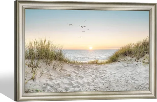 Miniatura 7 de Arte de Pared de Playa en Lienzo para Baño: Obra de Arte Impresa de Puesta de Sol Costera y Océano, Escena Marina Moderna, Imagen de Paisaje Marino