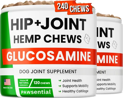 Miniatura 10 de Vitaminas para perros + glucosamina, multivitaminas masticables + probióticos, omega, soporte de cadera y articulaciones, piel y abrigo, salud