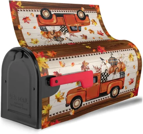 Miniatura 4 de Funda magnética para buzón de otoño, camión, tamaño estándar de 18 x 21 pulgadas, diseño de calabazas de Acción de Gracias, cosecha, hojas de arce