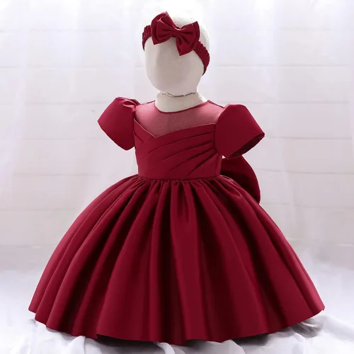 Miniatura 2 de IDOPIP Flower Girl Bowknot Tutu Dress for Kids Baby Wedding Communion Birthday Party Pageant Baptism Dresses with Headwear