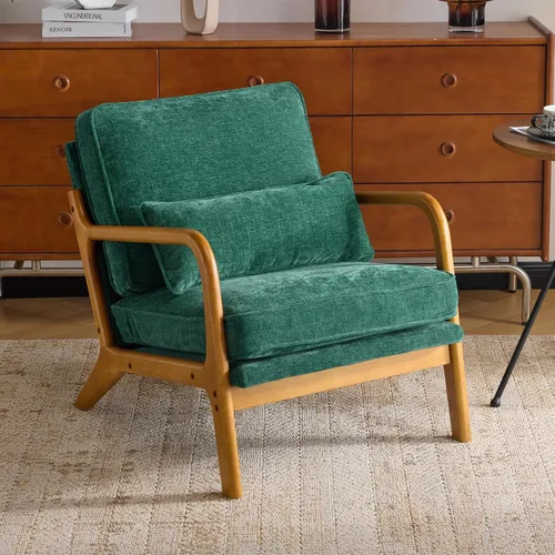 Miniatura 25 de Karl home Silla de acento moderna de mediados de siglo con cojín, tapizada en tela de lino, silla de salón con brazo, estructura sólida de madera