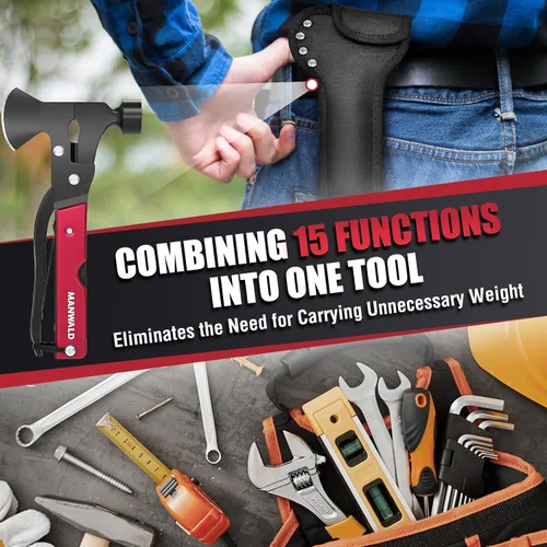 Miniatura 6 de Hacha Multiherramienta 15 en 1, Rellenos de Calcetín Navideño para Hombres Adultos, Accesorios de Campamento Equipo de Supervivencia, Herramienta