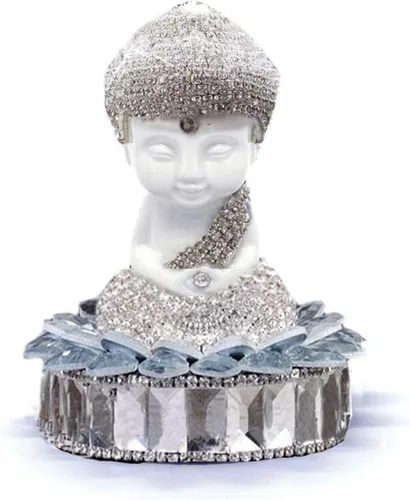 Miniatura 9 de Blanco cerámica Dimaond Lotus Buddha estatua coche/oficina/hogar interior bendición ornamento (azul)