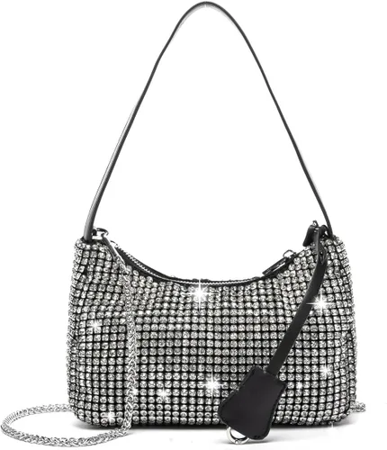 Bolsos de noche para mujer, bolso de noche con diamantes de imitación plateados, brillante para graduación, cóctel, fiesta, boda, compromiso.