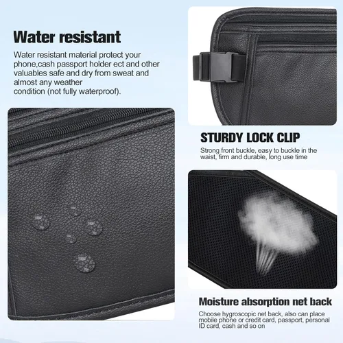 Miniatura 22 de DAITET Cinturón de dinero, soporte para pasaporte, cartera de viaje oculta segura con bloqueo RFID, riñonera encubierta (negro), Negro, Rfid