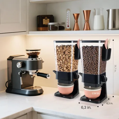 Miniatura 3 de Osacoe Dispensador de cereales para encimera, color negro, paquete de 2 con cuencos, cucharas, caja de cubiertos, dispensador de alimentos secos