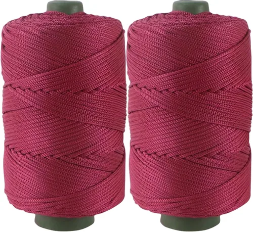 Cordón de hilo artístico de 14.11 oz, hilo de poliéster color burdeos, para tejer macramé, bolsas de ganchillo, canasta de ganchillo, sombrero de