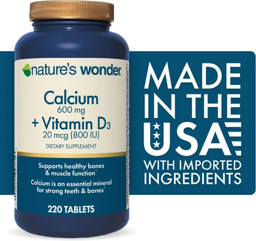 Miniatura 2 de Nature's Wonder Calcio 600 mg con vitamina D3 20 mcg para la salud ósea, 220 tabletas