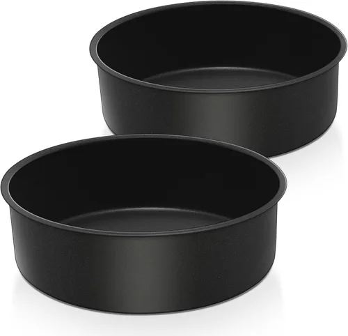 E-far Juego de 2 moldes para pasteles de 9½ x 3 pulgadas, moldes redondos de acero inoxidable antiadherentes para hornear pasteles de cumpleaños,