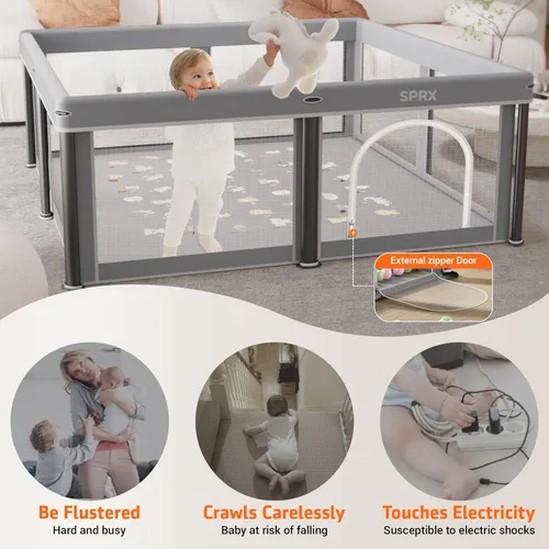 Miniatura 2 de Corralito plegable para bebés con alfombra, 50"×50" corralito plegable para bebés y niños pequeños, corral de juegos de seguridad para niños