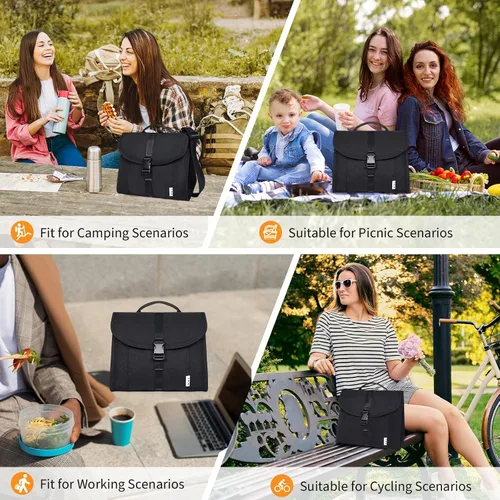 Miniatura 8 de NOL Natural Organic Lifestyle Bolsa de almuerzo aislada para mujeres/hombres, caja enfriadora de almuerzo reutilizable de nailon a prueba de fugas