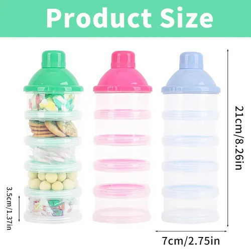 Miniatura 2 de Dispensador de leche en polvo para bebés, 2 unidades, de 5 capas, ollas de leche en polvo, dispensador de fórmula, dispensador portátil de fórmula