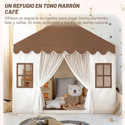Miniatura 5 de Tienda de campaña para niños con alfombra, tienda de campaña grande para interiores para niñas y niños, tienda de campaña para niños pequeños, Marrón