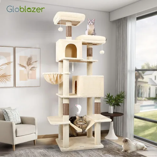 Miniatura 7 de Globlazer - Torre para gatos de 76 pulgadas, mueble multinivel extra alto con acogedores condominios, hamaca y posaderos para gatos adultos