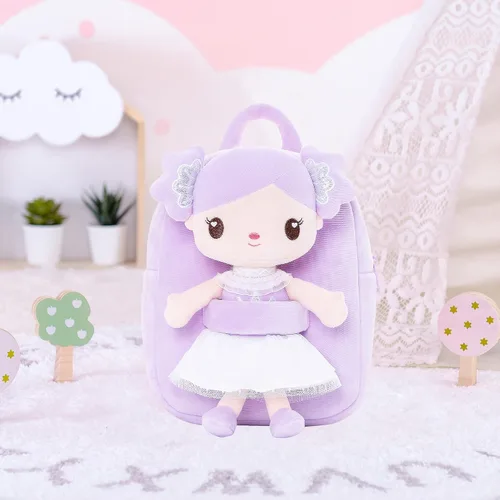 Miniatura 4 de Gloveleya Mochila para niños pequeños con muñeca púrpura caramelo de 9 pulgadas