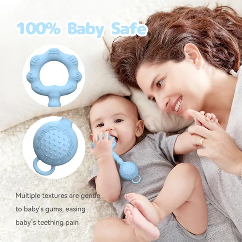 Miniatura 4 de Mordedores para bebés de 6 a 12 meses, sonajeros para bebés de 0 a 6 meses, sonajero 2 en 1 y juguete mordedor para calmar las encías doloridas