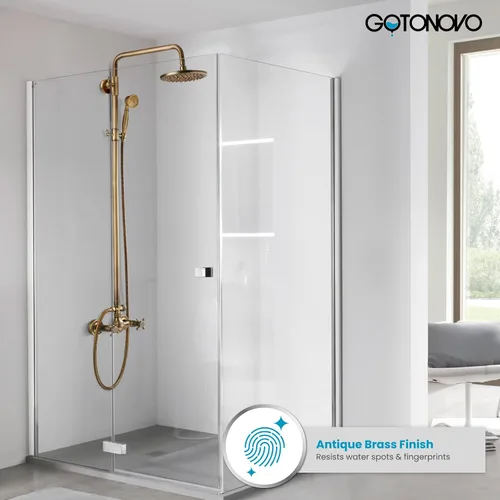 Miniatura 2 de gotonovo Antiuqe - Accesorio de ducha de latón de 8 pulgadas, montaje en pared, 2 manijas cruzadas con tubo de extensión de ducha G3/4 a juego