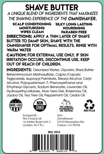 Miniatura 3 de OmniShaver Shave Butter - Crema de afeitar hidratante para hombres y mujeres Fórmula para piel sensible Tamaño de viaje 6 onzas Aloe, árbol