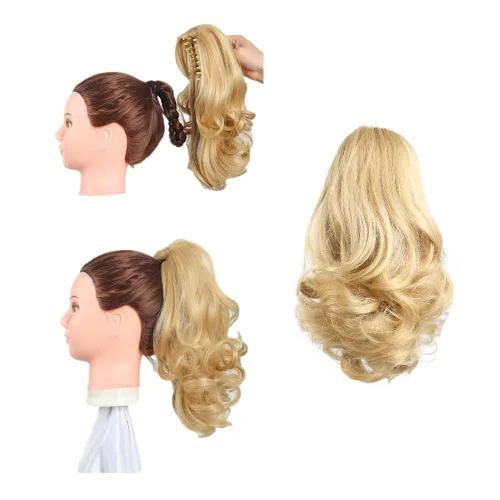Miniatura 8 de Extensiones de cola de caballo, extensiones de cabello rizado con clip de garra de color marrón oscuro para mujer, peluca sintética de cola