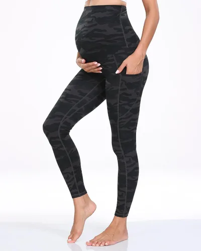 Miniatura 34 de WHOUARE Leggings de maternidad sobre el vientre con bolsillos para mujer, cintura alta, entrenamiento, pantalones de yoga