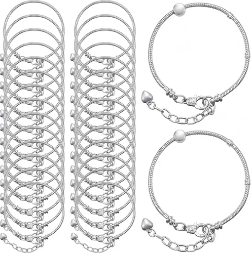 Miniatura 10 de Hicarer - 20 pulseras de serpiente ajustables para hacer joyas, cadenas de acero inoxidable doradas y plateadas con extensor de corazón