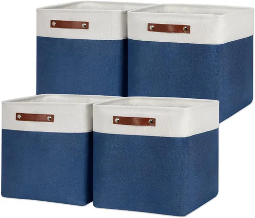 Miniatura 10 de HNZIGE Cestas de almacenamiento de 13 x 13 x 13 pulgadas (paquete de 4) cubos grandes de tela para estantes, cubos de almacenamiento para regalo