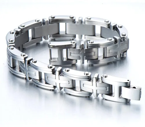 Miniatura 3 de COOLSTEELANDBEYOND Exclusiva pulsera cruzada de acero inoxidable para hombre de 8.85 pulgadas, Acero inoxidable, no aplica