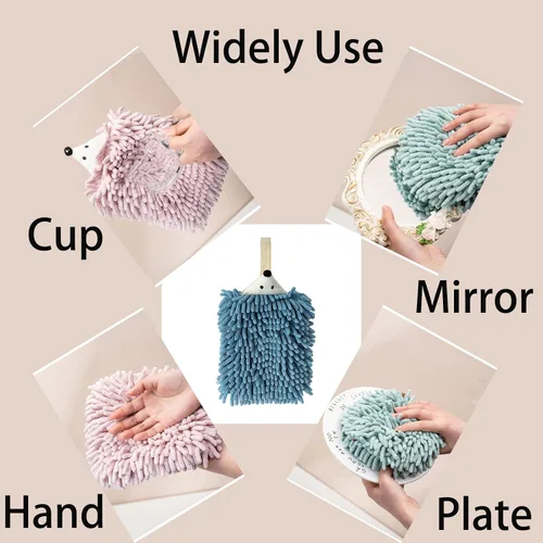 Miniatura 6 de Paquete de 2 toallas de mano de chenilla de animales lindos, toalla de mano con lazo de bola mullida, toallas de mano colgantes para baño, cocina