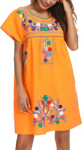 Miniatura 7 de YZXDORWJ - Vestido mexicano bordado de manga corta para mujer