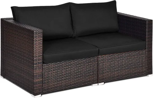 Miniatura 12 de COSTWAY Juego de conversación de muebles seccionales de sofá esquinero de ratán para patio, 2 piezas Beige