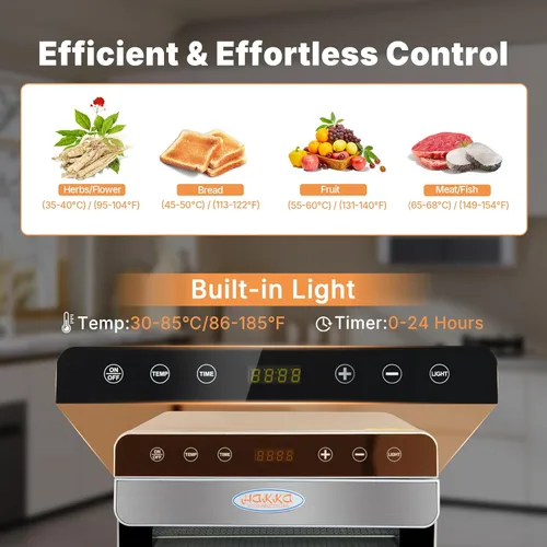 Miniatura 5 de Hakka - Deshidratador de alimentos, 8 bandejas, máquina deshidratadora de alimentos para cecina, verduras, frutas, carne, golosinas para perros