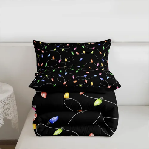 Miniatura 3 de Juego de edredón con lámpara de Navidad, tamaño individual, juego de ropa de cama de cuerda de festival de dibujos animados dibujados a mano